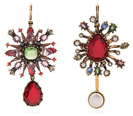 Crystal-embellished asymmetric earrings
