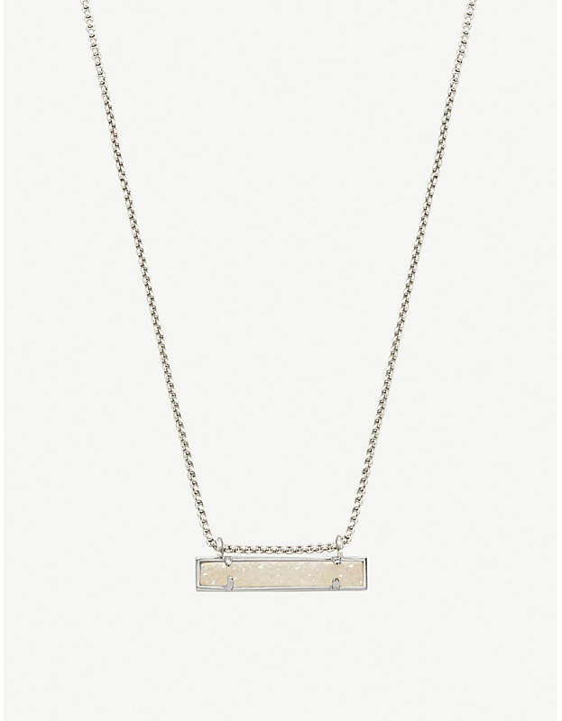 Leanor rhodium plated iridescent drusy bar pendant necklace