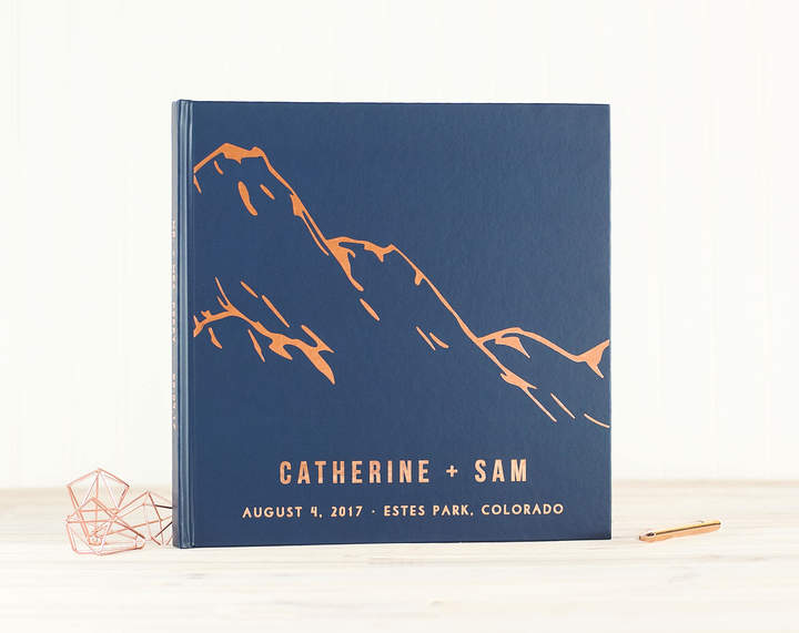 Etsy Navy and Rose Gold Wedding Guest Book with Real Rose Gold Foil guestbook 12x12 wedding photo book Mo