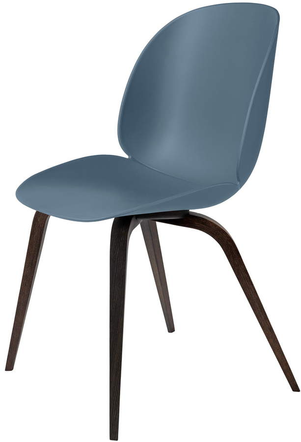 Gubi - Beetle Dining Chair, Wood Base, schwarz gebeizt / Blaugrau