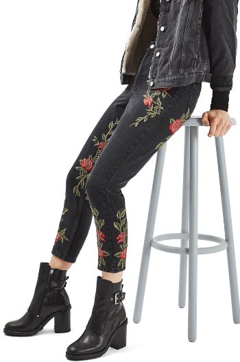 Women's Topshop Mom Rose Embroidered Jeans