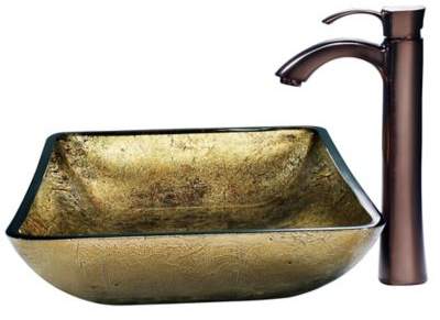 Vigo VGT157 Rectangular Glass Sink and Vessel Faucet Set in Oil Rubbed Bronze