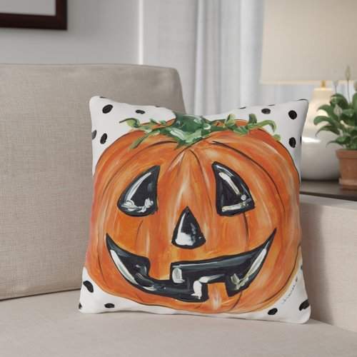 The Holiday Aisle Halloween Pumpkin Dots Throw Pillow