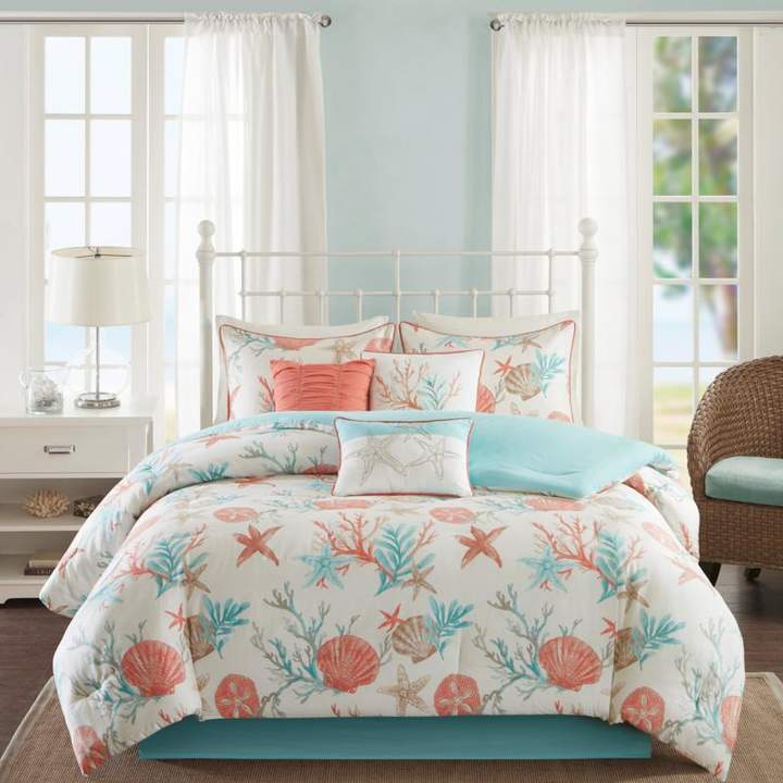 Madison Park Pebble Beach 7-piece Coral Cotton Comforter Set - Queen