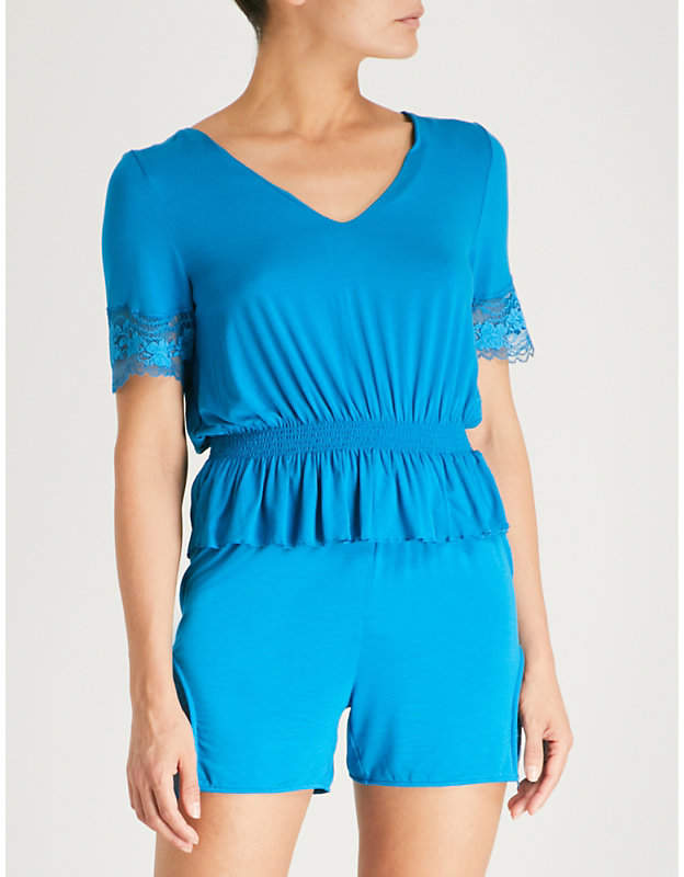 Lapis Lace stretch-jersey top
