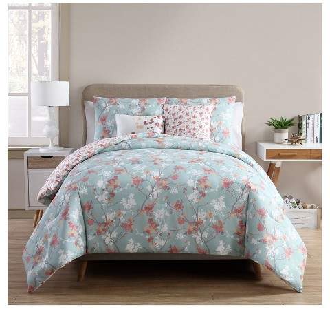 VCNY Blue Jasmine Printed Floral Comforter Set 5pc
