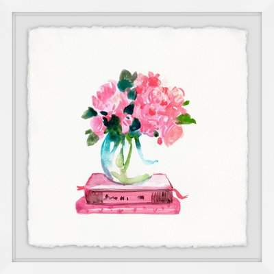 Wayfair 'Pink Books' Framed Watercolor Painting Print