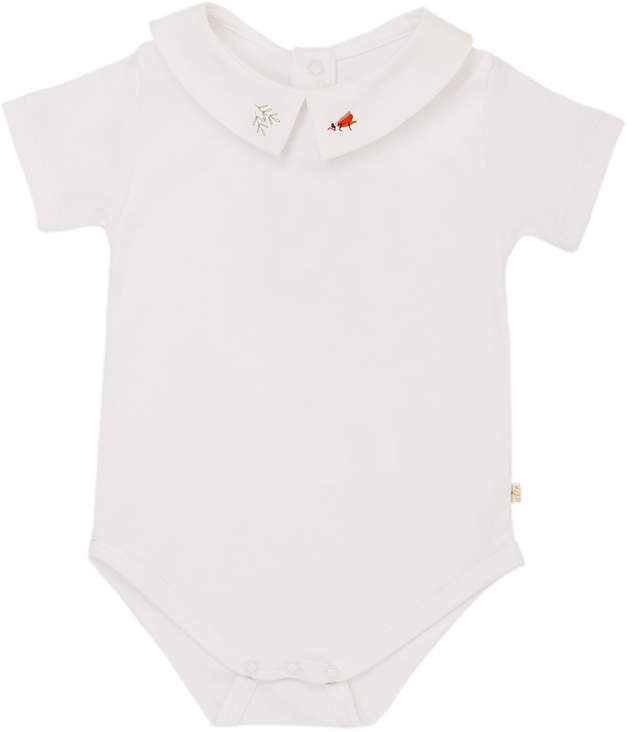 Baby Boy Alex - Shirt Collar Onesie Grasshopper Embroidery - White