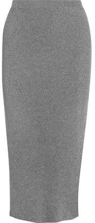 Metallic Ribbed Stretch-Knit Midi Skirt