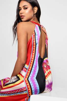boohoo Bohemian Scarf Print Hanky Hem Maxi Dress boohoo Bohemian Scarf Print Hanky Hem Maxi Dress
