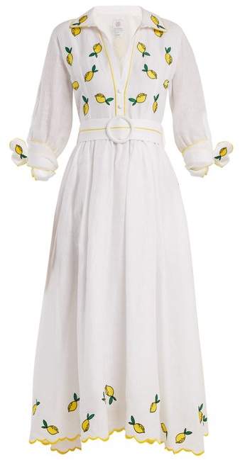 GÜL HÜRGEL Lemon-embroidered point-collar linen dress