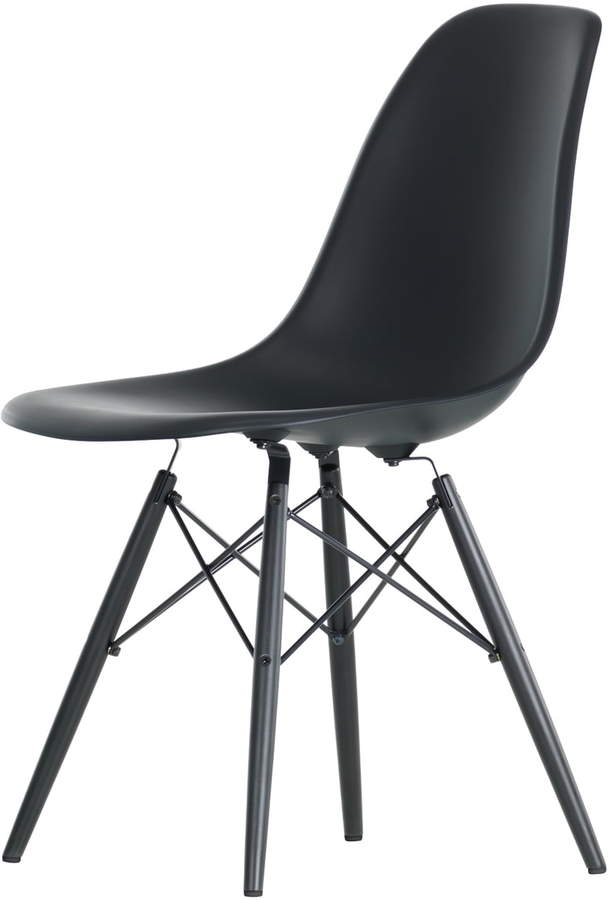 Eames Plastic Side Chair DSW (H 43 cm), Ahorn schwarz / basic dark, Filzgleiter schwarz (Hartboden)