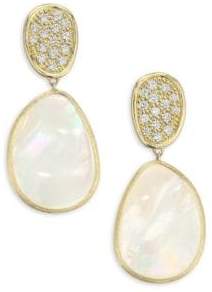 Diamond Lunaria Double Drop Earrings With Mother-Of-Pearl