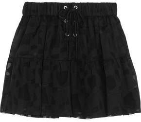 Carmel Lace-Up Chiffon And Tulle Mini Skirt
