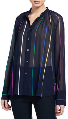Image result for Derek Lam 10 Crosby Rainbow Striped Mandarin Collar Blouse