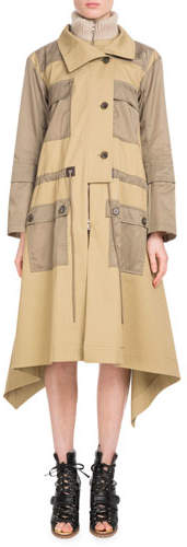 Zip-Front Mid-Calf Parka Coat w/ Nylon Patch Pockets
