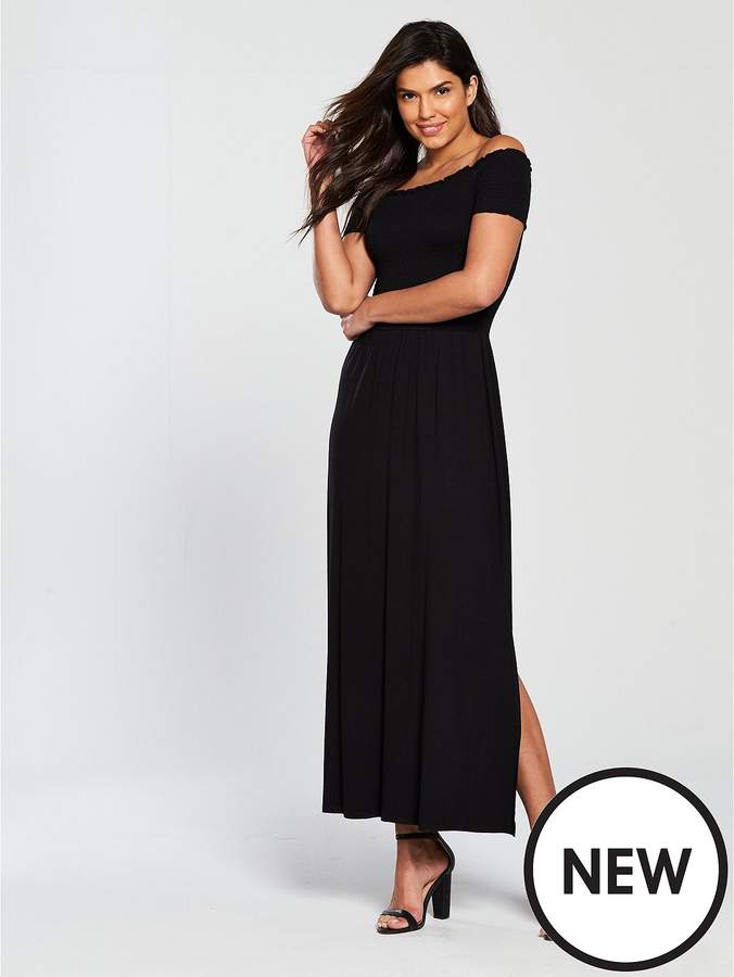 Sheered Body Jersey Maxi Dress - Black