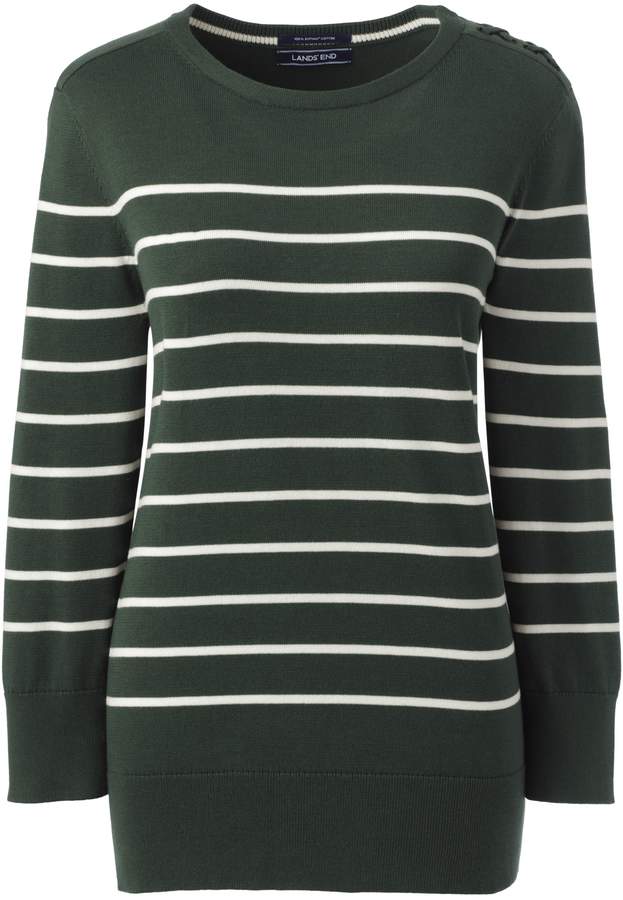 Lands'end Women's Tall Supima 3/4 Sleeve Lace-Up Sweater