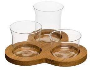Set of Three Oval Oak Glass Bowl Serving
