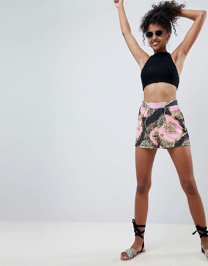 DESIGN culotte shorts in animal scarf print