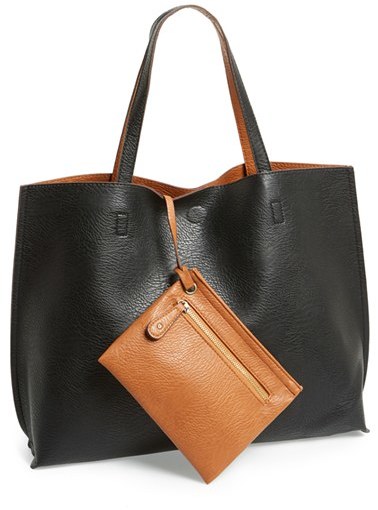 Faux Leather Tote & Wristlet 