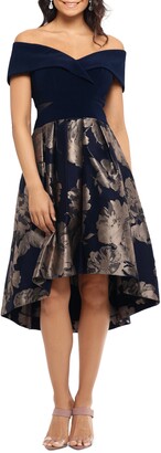 Xscape Evenings Off the Shoulder High/Low Cocktail Dress Xscape Evenings Off the Shoulder High/Low Cocktail Dress