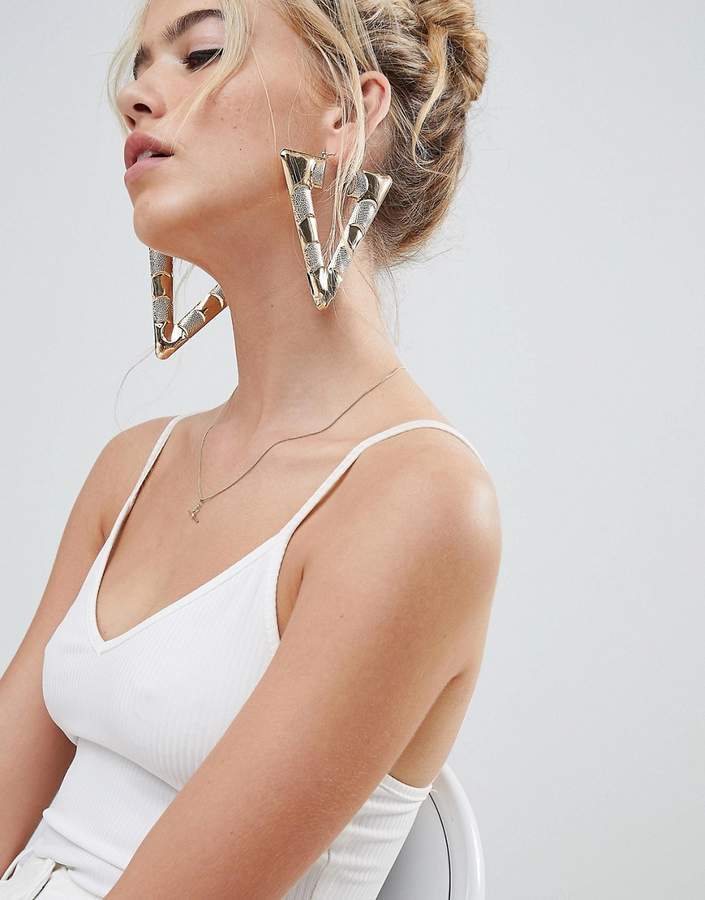 DESIGN Statement Vintage Style Bamboo Triangle Hoop Earrings