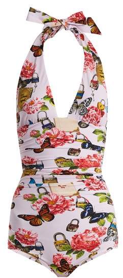 All The Lovers-print halterneck swimsuit