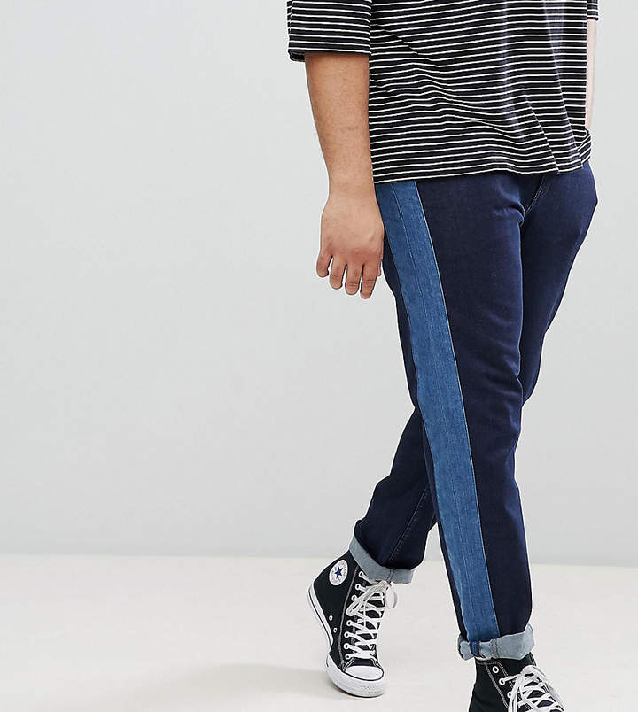 DESIGN Plus – Schmal geschnittene Jeans in Indigo mit seitlichem Streifeneinsatz
