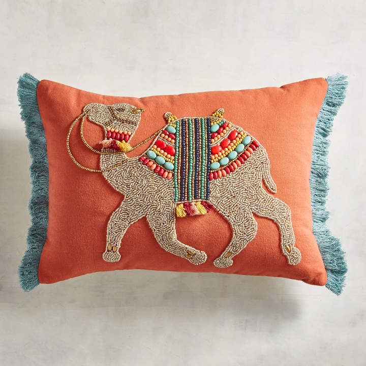 Embellished Camel Lumbar Pillow
