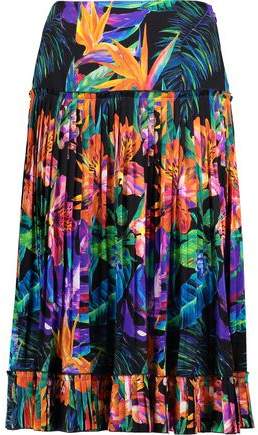 Black Marakas Montage Pleated Printed Silk-Satin Skirt