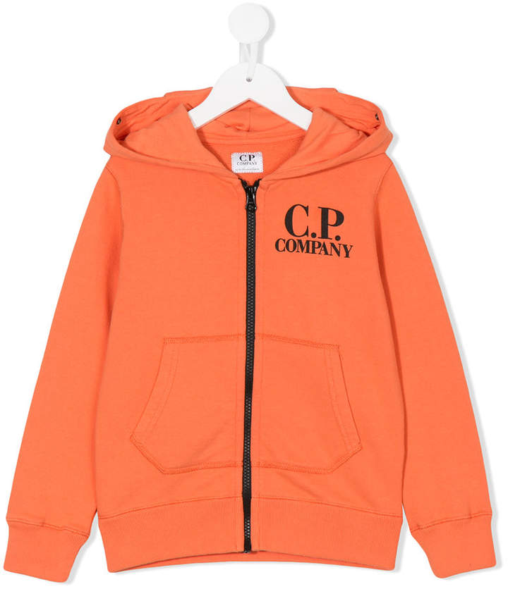 Cp Company Kids logo print zipped hoodie
