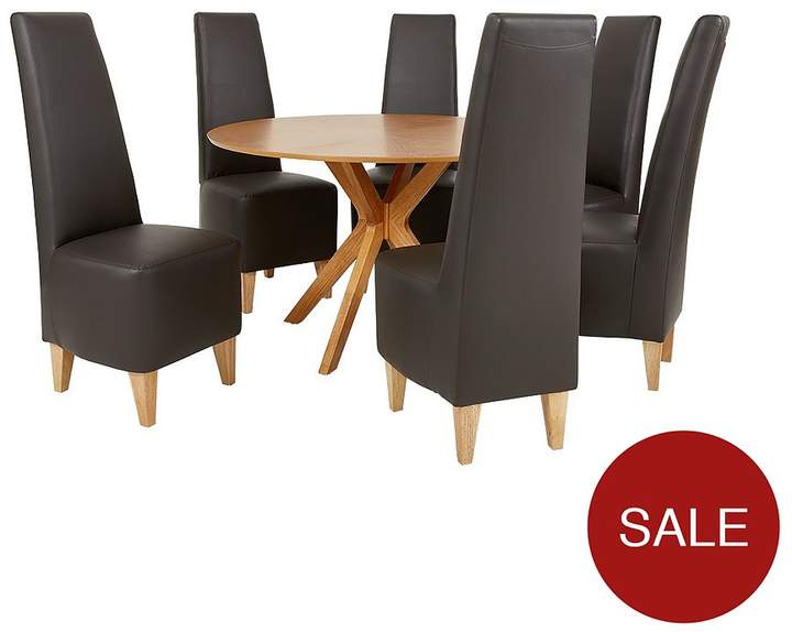 Starburst 119 Cm Oak Veneer Circular Dining Table + 6 Manhattan Chairs