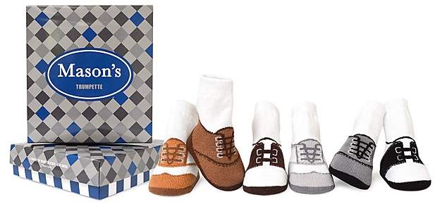 Boys' Mason Oxford-Print Socks, Set of 6 - Baby