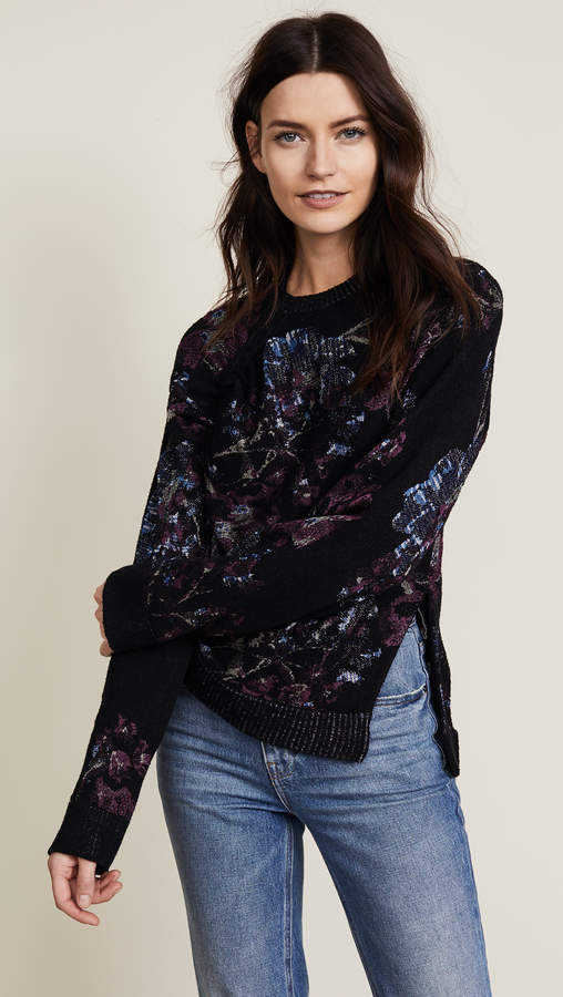 Ruched Floral Jacquard Pullover