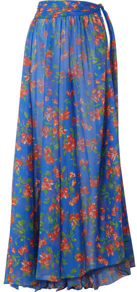 Hera Printed Cotton And Silk-blend Voile Maxi Skirt - Bright blue