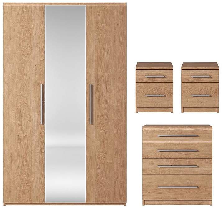Prague 4-Piece Package - 3 Door Mirrored Wardrobe, 4 Drawer Chest And 2 Bedside Cabinets