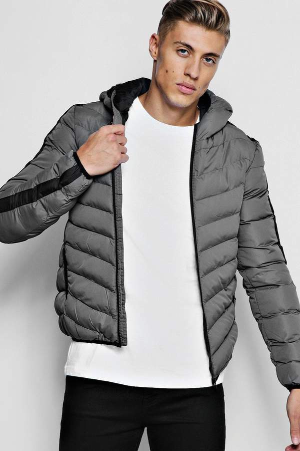 Contrast Side Panel Hooded Puffer