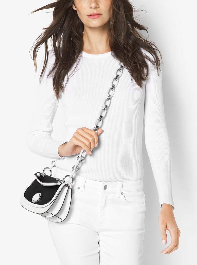 Michael Kors Goldie Small French Calf Leather Shoulder Bag - BLACK/WHITE - STYLE