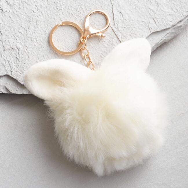 Gold and Ivory Faux Fur Bunny Key Chain