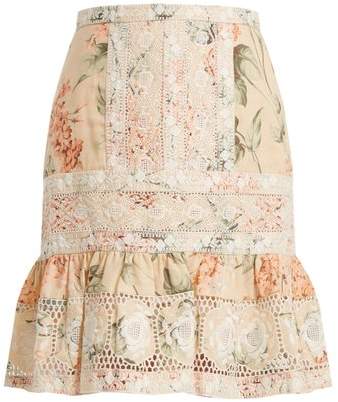 Prima Hydrangea linen and cotton-blend skirt
