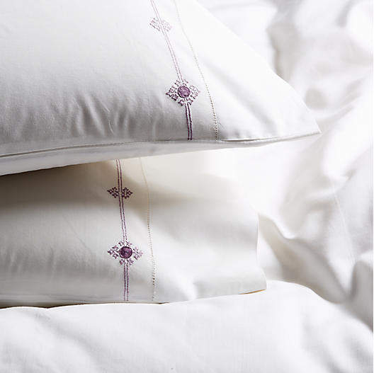 Set of 2 Vinea Pillowcases - White/Plum