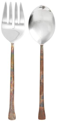 Set of 2 Distressed Copper & Stainless Steel Salad Servers