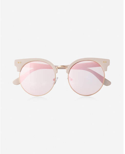 Express pink heavy brow mirror lens sunglasses