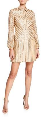 Aidan Mattox Sequin Stripe Long-Sleeve Cocktail Dress Aidan Mattox Sequin Stripe Long-Sleeve Cocktail Dress