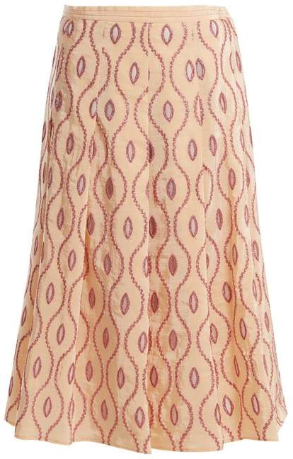 Embroidered-eyelet A-line midi skirt