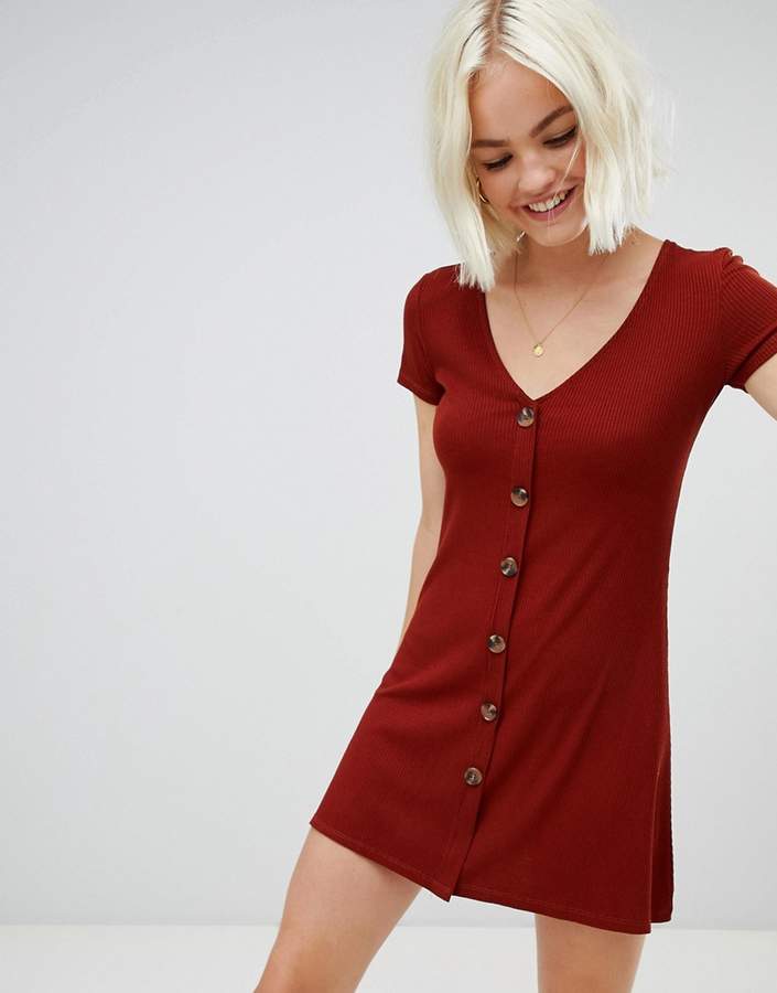ribbed button front dress
