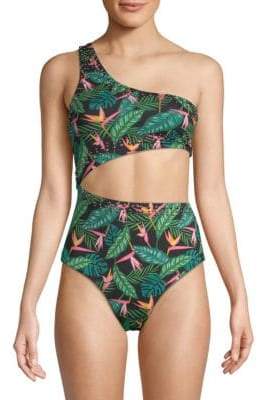 One-Piece Tropical Stud Swimsuit