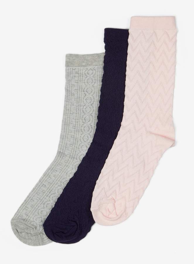 3 Pack Multi Coloured Textured Socks