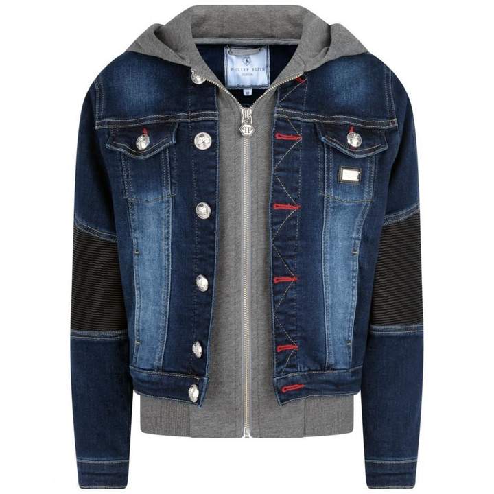 Philipp PleinBoys Blue Denim Layered Look Jacket
